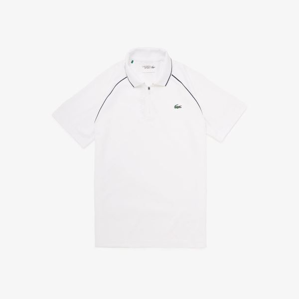 Lacoste SPORT Breathable Zippered Golf Polo Shirt - Polo Pánské Bílé / Tmavě Blankyt Blankyt | CZ-ez